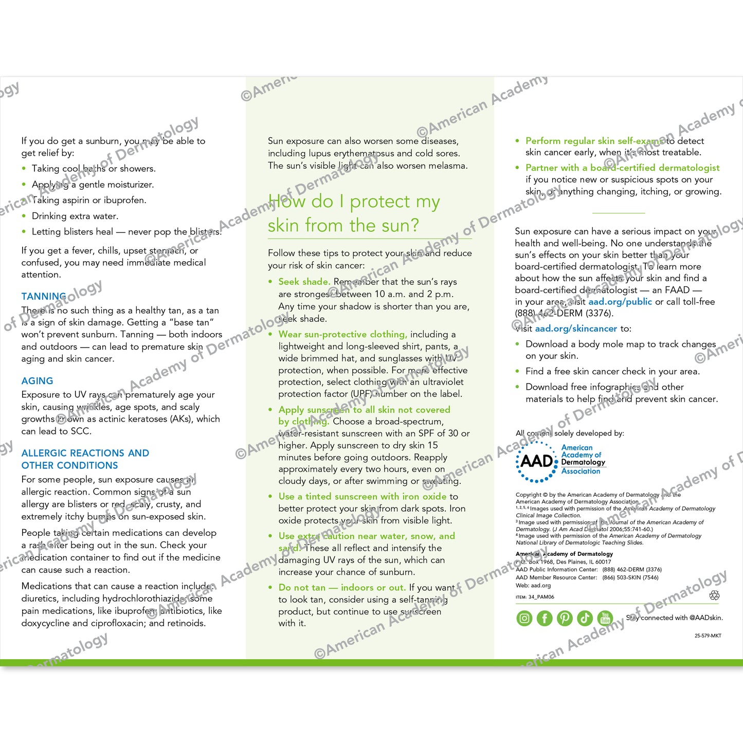 The Sun & Your Skin pamphlet by AAD.