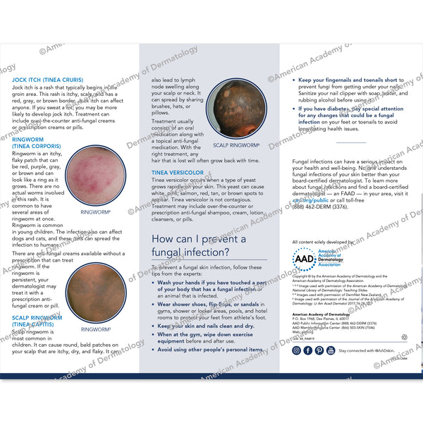 Fungal Infections Of The Skin Pamphlet - AAD Shop